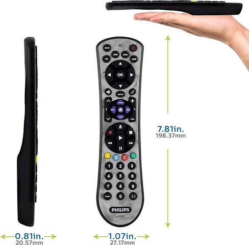 جهاز تحكم عن بعد عالمي، 4 أجهزة، للاستخدام مع Samsung، Vizio، LG، Sony، Sharp، Apple TV، HiSense، TCL، أجهزة التلفاز الذكية، مشغلات البث، Blu-ray، Marble، لمسة نهائية سهلة التنظيف، SRP4320M/27 من Philips in Saudi Arabia