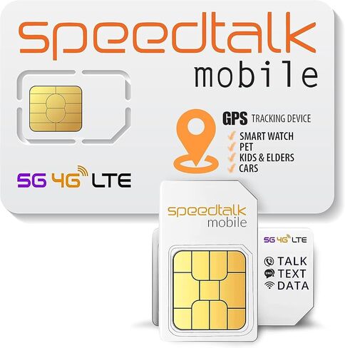 SpeedTalk Mobile $10 Tracker SIM Card Kit w/Unlimited Data for 4G GPS Tracking Devices locators Pet Senior Kids Car | 3 in 1 Simcard Standard Micro Nano | No Contract 30 Days Service Plan US Coverage in Kuwait