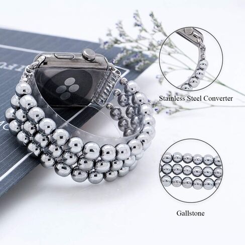 KAI Top Beaded Bracelet Compatible with iWatch Band 38mm/40mm/41mm/42mm/44mm/45mm/49mm Women, Natural Stone Beaded Elastic Replacement Stretch Strap for Apple Watch Ultra SE Series 9 8 7 6 5 4 3 2 1 in Kuwait