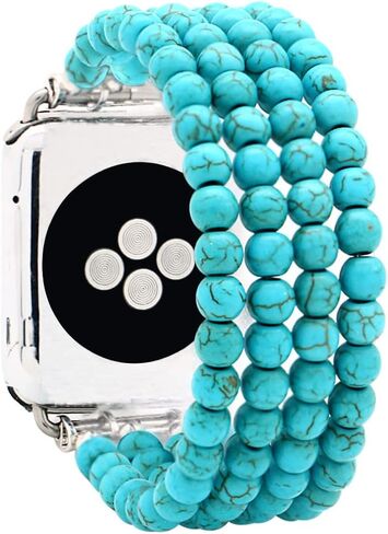 KAI Top Beaded Bracelet Compatible with iWatch Band 38mm/40mm/41mm/42mm/44mm/45mm/49mm Women, Natural Stone Beaded Elastic Replacement Stretch Strap for Apple Watch Ultra SE Series 9 8 7 6 5 4 3 2 1 in Saudi Arabia