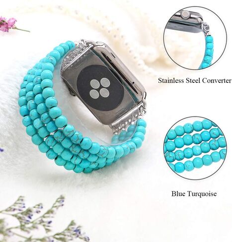 KAI Top Beaded Bracelet Compatible with iWatch Band 38mm/40mm/41mm/42mm/44mm/45mm/49mm Women, Natural Stone Beaded Elastic Replacement Stretch Strap for Apple Watch Ultra SE Series 9 8 7 6 5 4 3 2 1 in Saudi Arabia