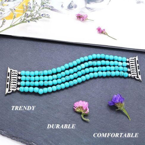 KAI Top Beaded Bracelet Compatible with iWatch Band 38mm/40mm/41mm/42mm/44mm/45mm/49mm Women, Natural Stone Beaded Elastic Replacement Stretch Strap for Apple Watch Ultra SE Series 9 8 7 6 5 4 3 2 1 in Saudi Arabia
