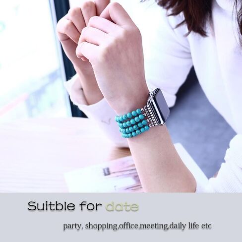KAI Top Beaded Bracelet Compatible with iWatch Band 38mm/40mm/41mm/42mm/44mm/45mm/49mm Women, Natural Stone Beaded Elastic Replacement Stretch Strap for Apple Watch Ultra SE Series 9 8 7 6 5 4 3 2 1 in Saudi Arabia