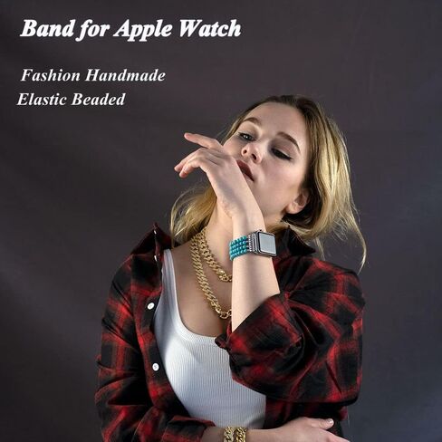 KAI Top Beaded Bracelet Compatible with iWatch Band 38mm/40mm/41mm/42mm/44mm/45mm/49mm Women, Natural Stone Beaded Elastic Replacement Stretch Strap for Apple Watch Ultra SE Series 9 8 7 6 5 4 3 2 1 in Saudi Arabia