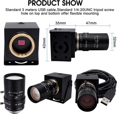 8MP 4K USB Camera, 2.8-12mm 4X Optical Manual Zoom Lens, 2160P Webcam, Plug and Play for OpenCV, Video Conference, Laptop, Raspberry Pi, Jetson Nano, Mac OS in Kuwait