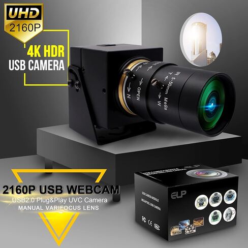 8MP 4K USB Camera, 2.8-12mm 4X Optical Manual Zoom Lens, 2160P Webcam, Plug and Play for OpenCV, Video Conference, Laptop, Raspberry Pi, Jetson Nano, Mac OS in Kuwait