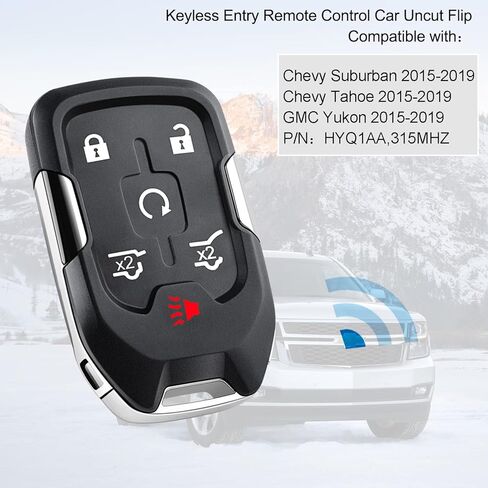 مفتاح فوب ذاتي البرمجة متوافق مع شيفروليه سوبربان/تاهو 2015-2019، جي ام سي يوكون اكس ال 2015-2020، رقاقة متضمنة، مع نموذج دفع للبدء، عبوة من قطعة واحدة in Kuwait