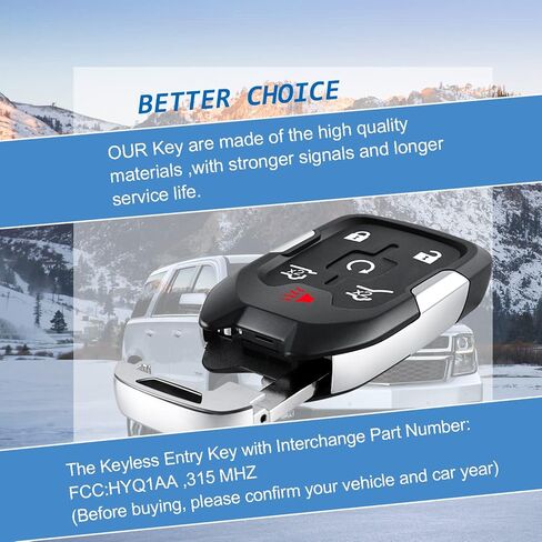 مفتاح فوب ذاتي البرمجة متوافق مع شيفروليه سوبربان/تاهو 2015-2019، جي ام سي يوكون اكس ال 2015-2020، رقاقة متضمنة، مع نموذج دفع للبدء، عبوة من قطعة واحدة in Kuwait