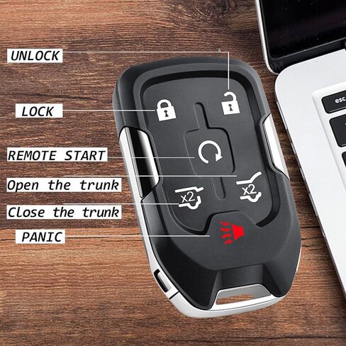 مفتاح فوب ذاتي البرمجة متوافق مع شيفروليه سوبربان/تاهو 2015-2019، جي ام سي يوكون اكس ال 2015-2020، رقاقة متضمنة، مع نموذج دفع للبدء، عبوة من قطعة واحدة in Kuwait