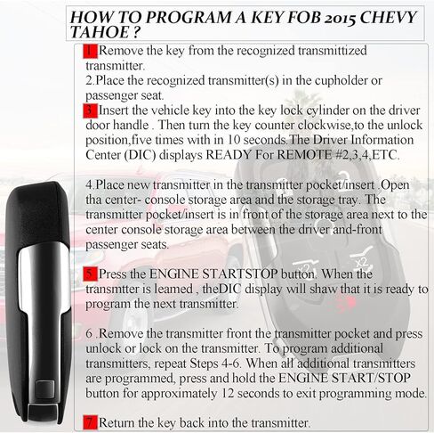 مفتاح فوب ذاتي البرمجة متوافق مع شيفروليه سوبربان/تاهو 2015-2019، جي ام سي يوكون اكس ال 2015-2020، رقاقة متضمنة، مع نموذج دفع للبدء، عبوة من قطعة واحدة in Kuwait
