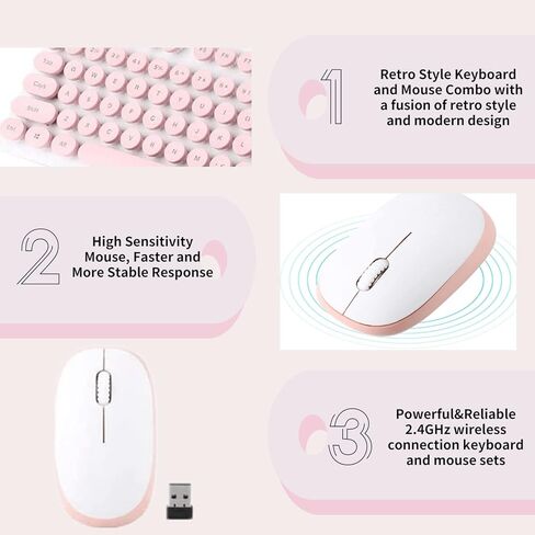مجموعة لوحة مفاتيح وماوس لاسلكية من Yoidesu، مجموعات لوحة مفاتيح وماوس لاسلكية N520 2.4 جيجا هرتز، مفتاح دائري لطيف وجميل بالحجم الكامل، ملمس ميكانيكي، توفير ذكي للطاقة، هادئ (وردي) in Kuwait