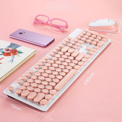 مجموعة لوحة مفاتيح وماوس لاسلكية من Yoidesu، مجموعات لوحة مفاتيح وماوس لاسلكية N520 2.4 جيجا هرتز، مفتاح دائري لطيف وجميل بالحجم الكامل، ملمس ميكانيكي، توفير ذكي للطاقة، هادئ (وردي) in Kuwait