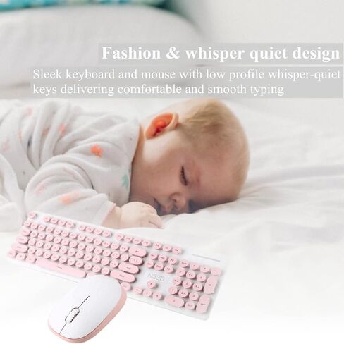 مجموعة لوحة مفاتيح وماوس لاسلكية من Yoidesu، مجموعات لوحة مفاتيح وماوس لاسلكية N520 2.4 جيجا هرتز، مفتاح دائري لطيف وجميل بالحجم الكامل، ملمس ميكانيكي، توفير ذكي للطاقة، هادئ (وردي) in Kuwait