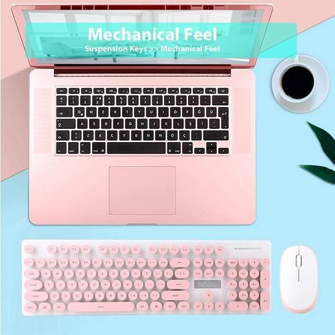 مجموعة لوحة مفاتيح وماوس لاسلكية من Yoidesu، مجموعات لوحة مفاتيح وماوس لاسلكية N520 2.4 جيجا هرتز، مفتاح دائري لطيف وجميل بالحجم الكامل، ملمس ميكانيكي، توفير ذكي للطاقة، هادئ (وردي) in Kuwait