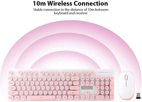 مجموعة لوحة مفاتيح وماوس لاسلكية من Yoidesu، مجموعات لوحة مفاتيح وماوس لاسلكية N520 2.4 جيجا هرتز، مفتاح دائري لطيف وجميل بالحجم الكامل، ملمس ميكانيكي، توفير ذكي للطاقة، هادئ (وردي) in Kuwait