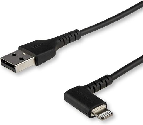 StarTech.com 3ft (1m) Durable USB A to Lightning Cable - White 90 Right Angled Heavy Duty Rugged Aramid Fiber USB Type A to Lightning Charging/Sync Cord - Apple MFi Certified - iPhone (RUSBLTMM1MWR) in Kuwait
