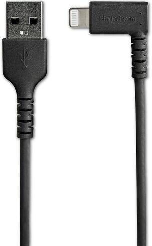 StarTech.com 3ft (1m) Durable USB A to Lightning Cable - White 90 Right Angled Heavy Duty Rugged Aramid Fiber USB Type A to Lightning Charging/Sync Cord - Apple MFi Certified - iPhone (RUSBLTMM1MWR) in Kuwait