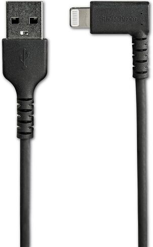 StarTech.com 3ft (1m) Durable USB A to Lightning Cable - White 90 Right Angled Heavy Duty Rugged Aramid Fiber USB Type A to Lightning Charging/Sync Cord - Apple MFi Certified - iPhone (RUSBLTMM1MWR) in Kuwait