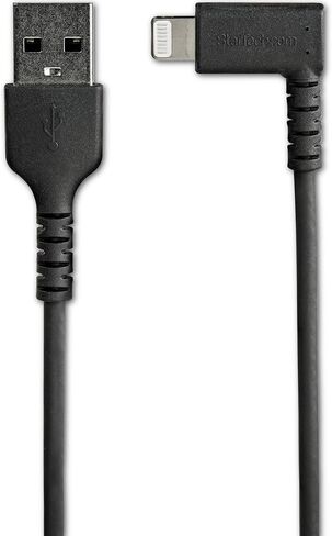 StarTech.com 3ft (1m) Durable USB A to Lightning Cable - White 90 Right Angled Heavy Duty Rugged Aramid Fiber USB Type A to Lightning Charging/Sync Cord - Apple MFi Certified - iPhone (RUSBLTMM1MWR) in Kuwait