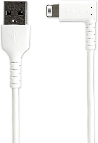 StarTech.com 3ft (1m) Durable USB A to Lightning Cable - White 90 Right Angled Heavy Duty Rugged Aramid Fiber USB Type A to Lightning Charging/Sync Cord - Apple MFi Certified - iPhone (RUSBLTMM1MWR) in Kuwait