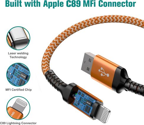 Tera Grand - Apple C89 MFi Certified Lightning to USB-A Braided Cable for iPhone 14/13/12/11 Pro Pro Max Plus Mini, SE XS Max XR X, 8/7/6 Plus, iPad, AirPods, 4 Ft Red/Black in Saudi Arabia