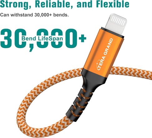 Tera Grand - Apple C89 MFi Certified Lightning to USB-A Braided Cable for iPhone 14/13/12/11 Pro Pro Max Plus Mini, SE XS Max XR X, 8/7/6 Plus, iPad, AirPods, 4 Ft Red/Black in Saudi Arabia