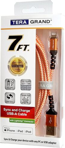 Tera Grand - Apple C89 MFi Certified Lightning to USB-A Braided Cable for iPhone 14/13/12/11 Pro Pro Max Plus Mini, SE XS Max XR X, 8/7/6 Plus, iPad, AirPods, 4 Ft Red/Black in Saudi Arabia