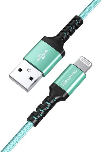 Tera Grand - Apple C89 MFi Certified Lightning to USB Braided Cable for iPhone 14/13/12/11 Pro Pro Max Plus Mini, SE XS Max XR X, 8/7/6 Plus, iPad, AirPods, 7 Ft Blue/Green in Kuwait