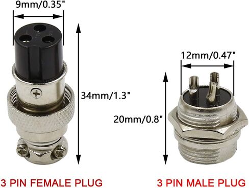 3 Pin Metal Male Female Panel Connector 12mm GX12-3P Silver Aviation Plug - (2 Sets) in Saudi Arabia