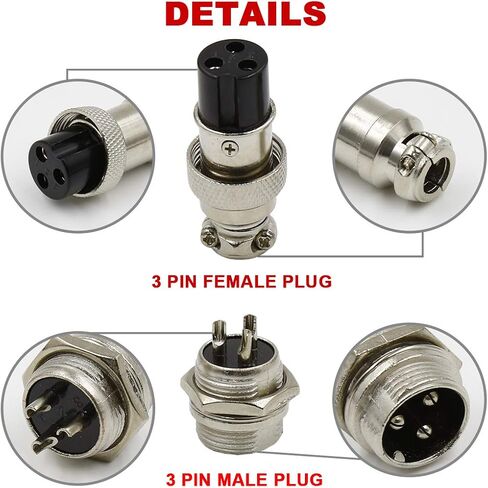 3 Pin Metal Male Female Panel Connector 12mm GX12-3P Silver Aviation Plug - (2 Sets) in Saudi Arabia