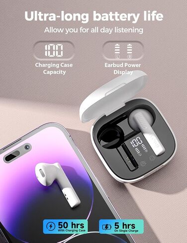 DazDalee Wireless Bluetooth 5.3 Headphones, Ergonomic Design in-Ear Headset, 20Hrs Playtime with Wireless Charging Case, IPX7 Waterproof in Kuwait