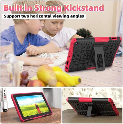 حافظة جهاز لوحي ROISKIN for Fire 7 إصدار 2022 من الجيل الثاني عشر للأطفال، حافظة Kindle Fire 7 2022، حافظة Amazon Fire 7 2022، حافظة مزدوجة الطبقات مقاومة للصدمات للنار 7 بوصة مع مسند in Saudi Arabia