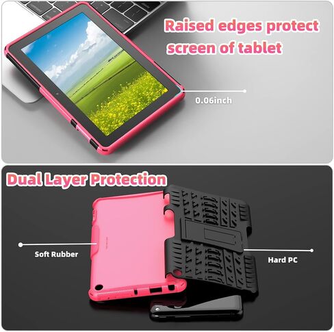 حافظة جهاز لوحي ROISKIN for Fire 7 إصدار 2022 من الجيل الثاني عشر للأطفال، حافظة Kindle Fire 7 2022، حافظة Amazon Fire 7 2022، حافظة مزدوجة الطبقات مقاومة للصدمات للنار 7 بوصة مع مسند in Saudi Arabia