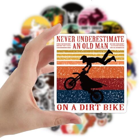 ملصقات وشارات الدراجة الترابية | 50 قطعة من ملصقات الفينيل الجمالية المقاومة للماء للخوذة، والكمبيوتر المحمول، وزجاجة المياه، ولوح التزلج، وملصقات الدراجة الترابية المضحكة للبالغين، والمراهقين، والفتيان والفتيات in Kuwait