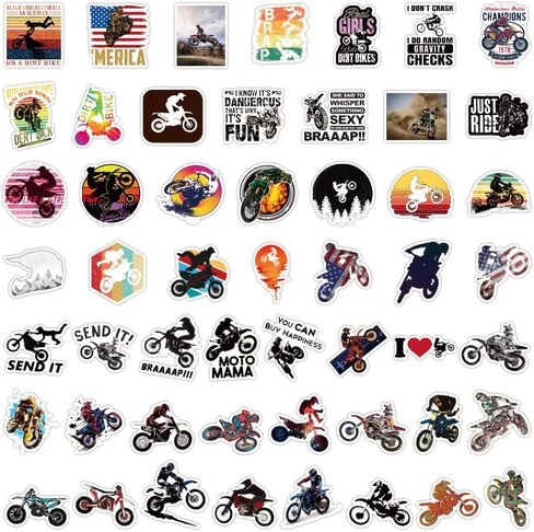 ملصقات وشارات الدراجة الترابية | 50 قطعة من ملصقات الفينيل الجمالية المقاومة للماء للخوذة، والكمبيوتر المحمول، وزجاجة المياه، ولوح التزلج، وملصقات الدراجة الترابية المضحكة للبالغين، والمراهقين، والفتيان والفتيات in Kuwait