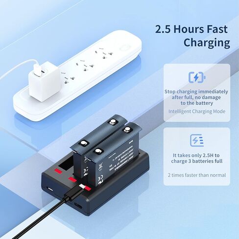 بطارية Adaptom Insta360 ONE X2 (عبوتان) وحزمة قاعدة شاحن USB ثلاثية سريعة متوافقة مع بطاريات Insta 360 الأصلية وملحقات الشاحن (البطارية غير مقاومة للماء) in Kuwait