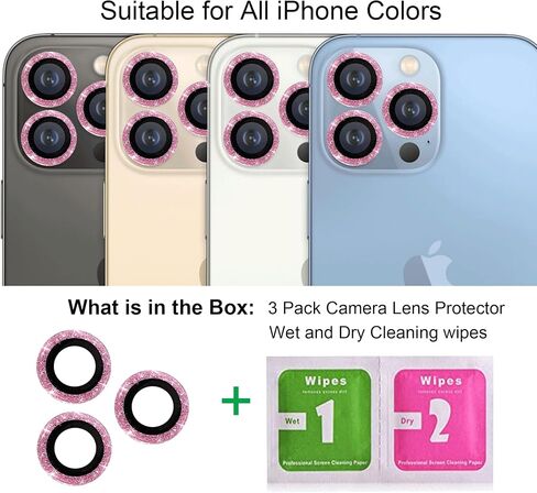 Nothers 3 Pack Bling Camera Lens Protector Compatible with iPhone 12/12 Pro /12 Mini/11/11 /11 Max, HD Tempered Glass Screen Protector, Glitter Protective Cover for Back Accessories (Silver) in Kuwait