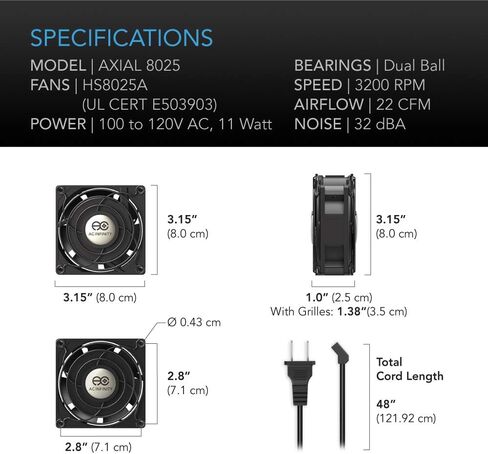 AC Infinity AXIAL 8025، مروحة المافن، 120 فولت تيار متردد 80 مم × 25 مم عالية السرعة، معتمدة من UL لمشاريع عادم تهوية التبريد بنفسك in Saudi Arabia