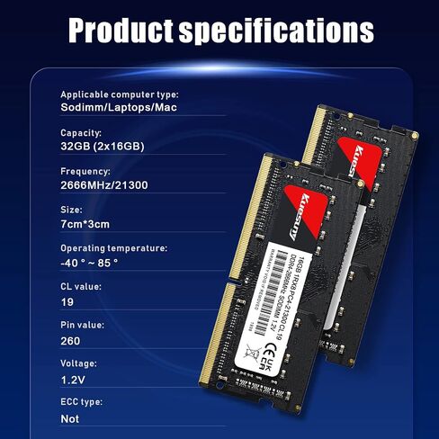 Kuesuny DDR4 Ram 32GB 2666MHz (2x16GB) Kit PC4-21300 Non-ECC Unbuffered 1.2V CL19 1Rx8 Single Rank 260 Pin Sodimm كمبيوتر محمول كمبيوتر محمول ذاكرة الوصول العشوائي وحدة ذاكرة الوصول العشوائي in Kuwait