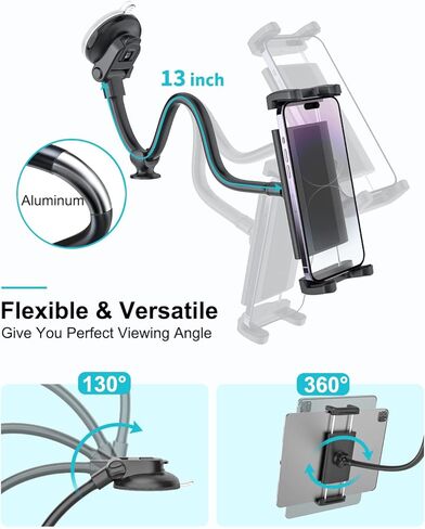 حامل كمبيوتر لوحي على الزجاج الأمامي للسيارة من Aozcu للشاحنة، [ذراع طويلة مرنة ومتينة] حامل لوحي على لوحة القيادة لنافذة معقوفة، قاعدة تثبيت قوية لجهاز iPad 12.9 Pro Air Mini، هاتف، أجهزة لوحية مقاس 4-13 بوصة in Kuwait
