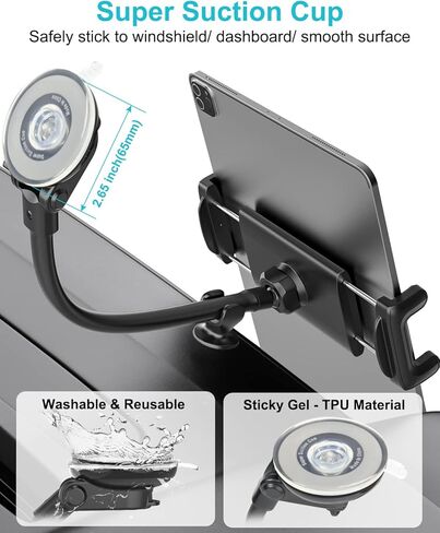 حامل كمبيوتر لوحي على الزجاج الأمامي للسيارة من Aozcu للشاحنة، [ذراع طويلة مرنة ومتينة] حامل لوحي على لوحة القيادة لنافذة معقوفة، قاعدة تثبيت قوية لجهاز iPad 12.9 Pro Air Mini، هاتف، أجهزة لوحية مقاس 4-13 بوصة in Kuwait