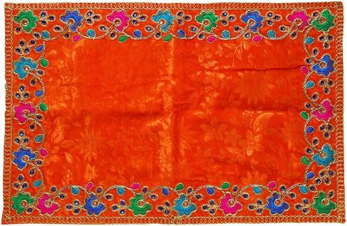 Orange Large Velvet Pooja Cloth Mat Aasan Decorative Cloth (Size:- 20 Inches X 13 Inches,) for Multipurpose Pooja Decorations Item & Article in Saudi Arabia