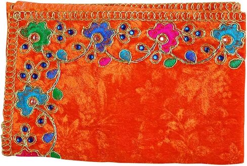 Orange Large Velvet Pooja Cloth Mat Aasan Decorative Cloth (Size:- 20 Inches X 13 Inches,) for Multipurpose Pooja Decorations Item & Article in Saudi Arabia
