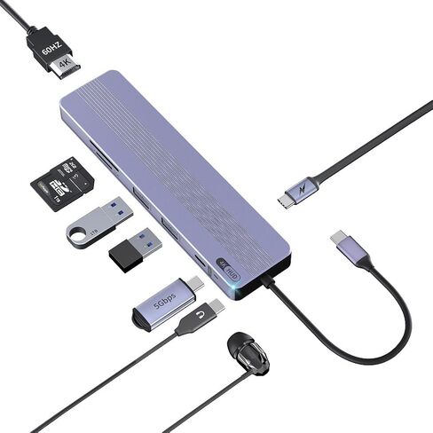 موزع USB C 7 في 1 مع HDMI 4K@60HZ، وموزع USB C إلى USB مع PD 60W، وقارئ بطاقة SD/TF تصميم محول متعدد المنافذ لهاتف iPhone 15 Pro/Max/Plus، وMacBook، وiPad Pro، وiMac، والأجهزة الأخرى التي تدعم USB-C ( رمادي) in Kuwait