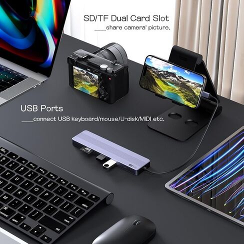 موزع USB C 7 في 1 مع HDMI 4K@60HZ، وموزع USB C إلى USB مع PD 60W، وقارئ بطاقة SD/TF تصميم محول متعدد المنافذ لهاتف iPhone 15 Pro/Max/Plus، وMacBook، وiPad Pro، وiMac، والأجهزة الأخرى التي تدعم USB-C ( رمادي) in Kuwait