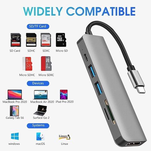 موزع USB C 5 في 1، محول محور USB من النوع C مع منفذ HDMI 4K، 2 X منافذ USB 3.0، فتحات بطاقة Sd وبطاقة Micro Sd لأجهزة MacBook 12 الجديدة، MacBook Pro، Huawei Matebook، Chromebook Pixel 2015 in Kuwait