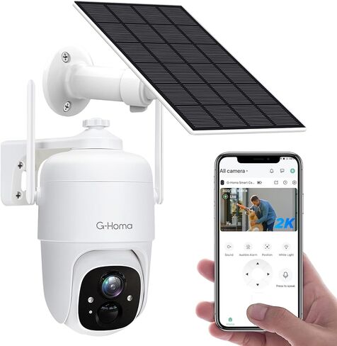 G-Homa (ترقية كاميرا الأمان اللاسلكية في الهواء الطلق، كاميرات PTZ تعمل بالطاقة الشمسية 2K 3MP بزاوية 360 درجة لأمن المنزل مع رؤية ليلية ملونة، اكتشاف الذكاء الاصطناعي، صفارة الإنذار/ضوء كشاف، صوت ثنائي الاتجاه، هوائي 4dbi in Kuwait