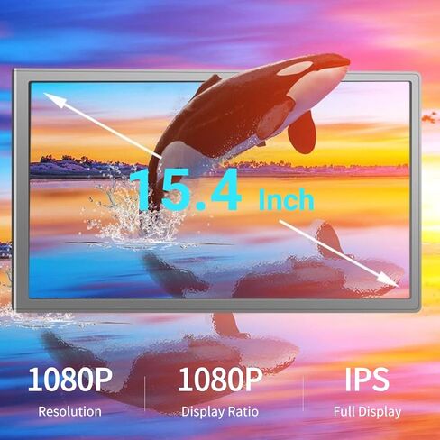 Yunseity 15.4in Laptop Screen Extender, 1080P Rotatable Dual Monitors Extenders, Type C Ports Retractable Stand Portable Dual Extender Laptop Screen for Office Plug and Play in Saudi Arabia