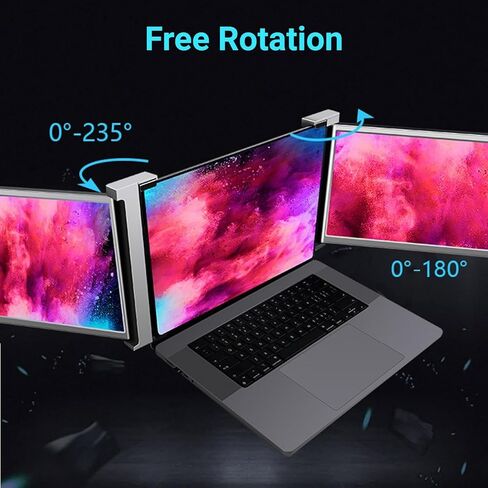 Yunseity 15.4in Laptop Screen Extender, 1080P Rotatable Dual Monitors Extenders, Type C Ports Retractable Stand Portable Dual Extender Laptop Screen for Office Plug and Play in Saudi Arabia