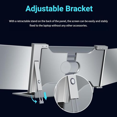 Yunseity 15.4in Laptop Screen Extender, 1080P Rotatable Dual Monitors Extenders, Type C Ports Retractable Stand Portable Dual Extender Laptop Screen for Office Plug and Play in Saudi Arabia